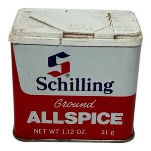 VINTAGE Schilling Ground Allspice Red + White Spice Tin 1.12 oz 31 g